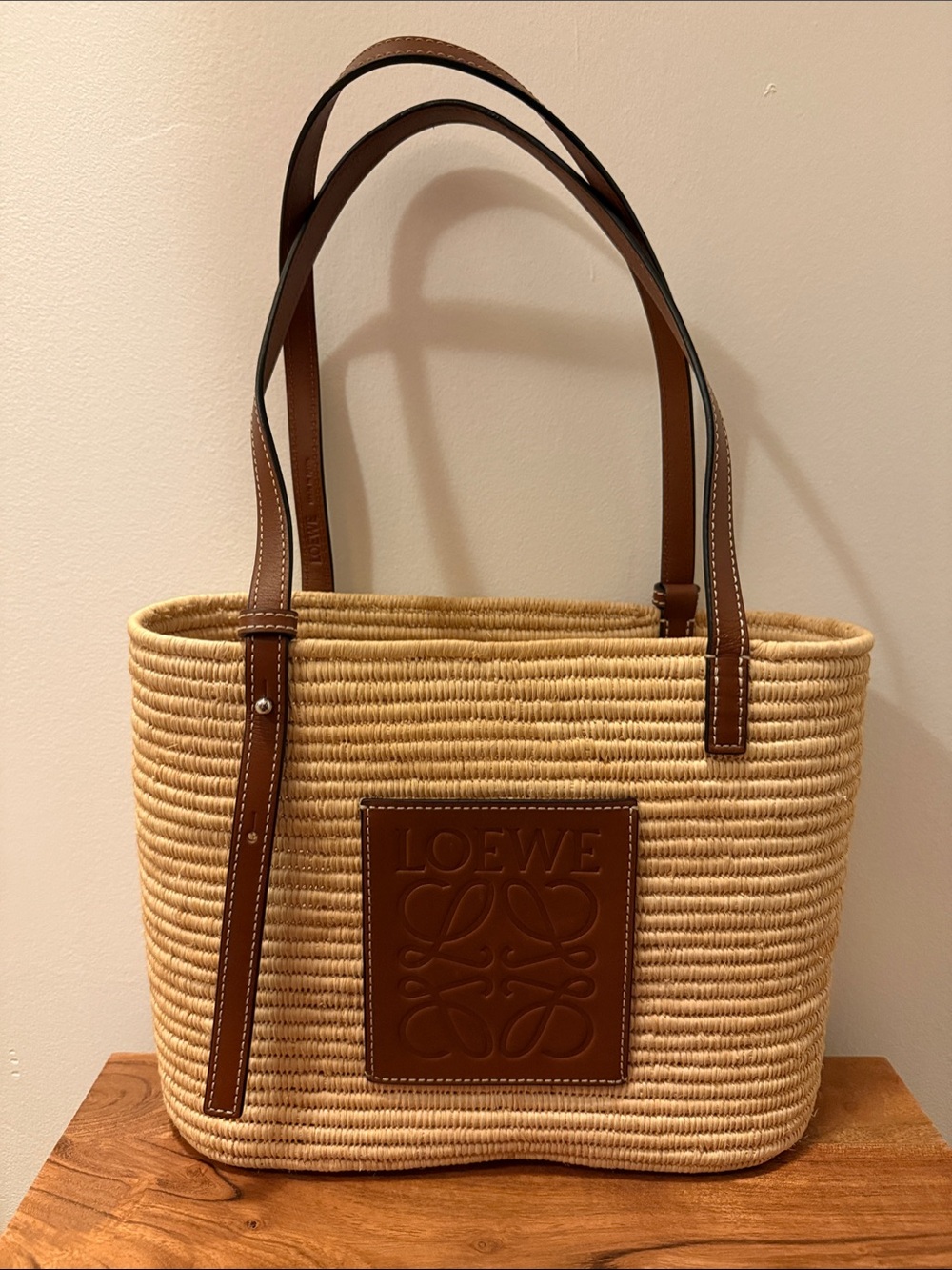 LOEWE Raffia Small Square Basket Tote Bag Natural Tan
